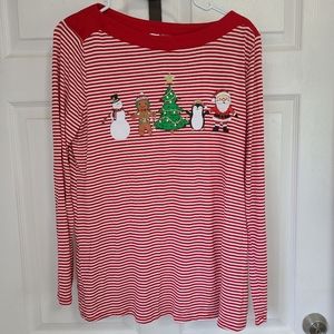 (1093) Merry Wear Woman's Long Sleeve Stripe Festive Christmas Shirt, Size: L